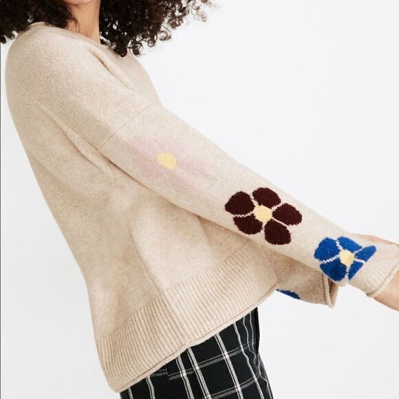 💞Madewell coziest textured yarn belmore floral sleeve pullover sweater size XXS - Picture 1 of 8